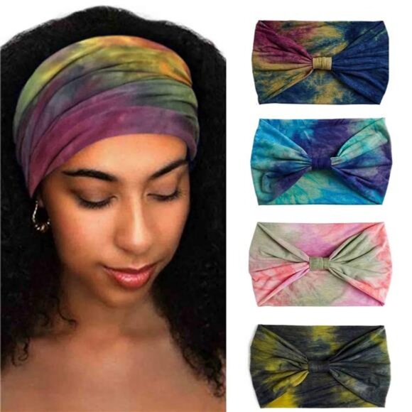 Wide Headbands Stretch Turban Knotted Hairbands Elastic Yoga Workout Sweatband - Picture 1 of 8